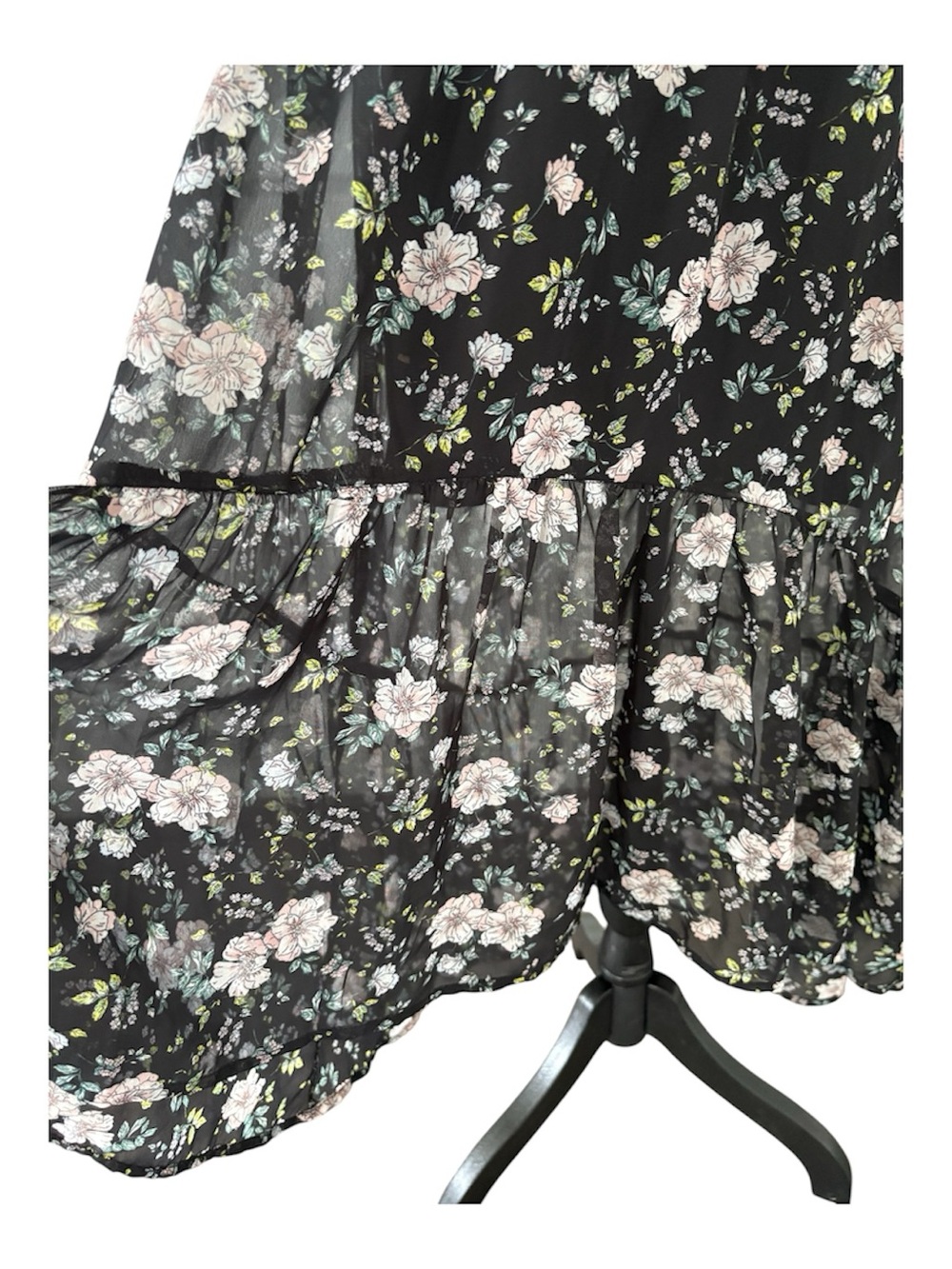 Sweet Storm Black Floral High-Low Tiered Boho Flowy Midi / Maxi Dress Medium - Picture 4 of 8